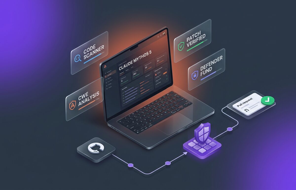Claude Mythos 5 cybersecurity dashboard showing code scanning and CWE patch verification