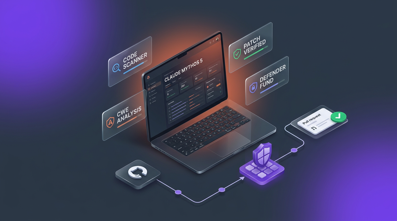 Claude Mythos 5 cybersecurity dashboard showing code scanning and CWE patch verification