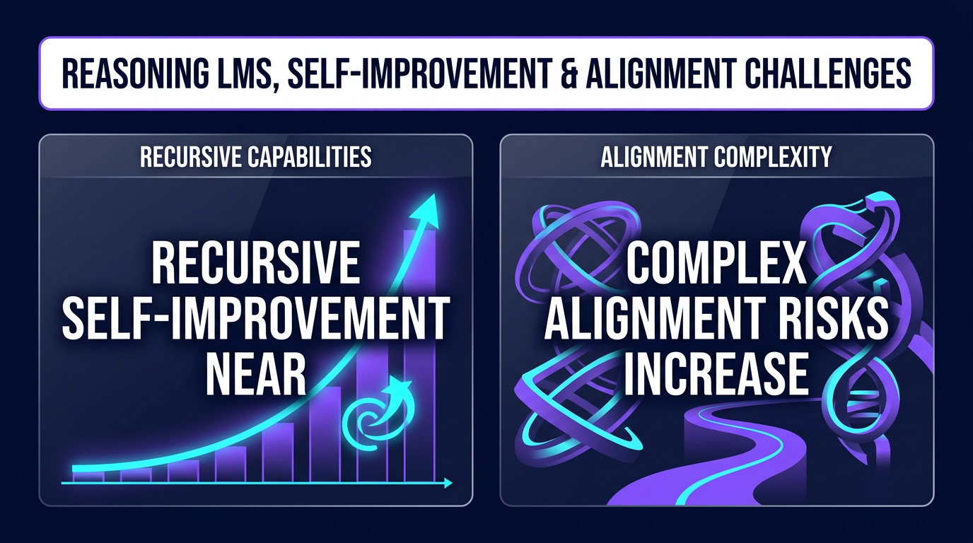 Reasoning language models: recursive self-improvement capabilities set against rising alignment complexity and risk