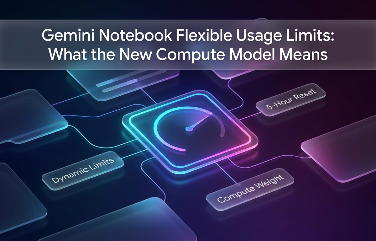 Illustration showing dynamic compute tracking for Gemini Notebook flexible usage limits.