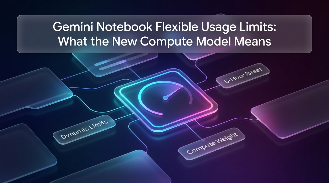 Illustration showing dynamic compute tracking for Gemini Notebook flexible usage limits.