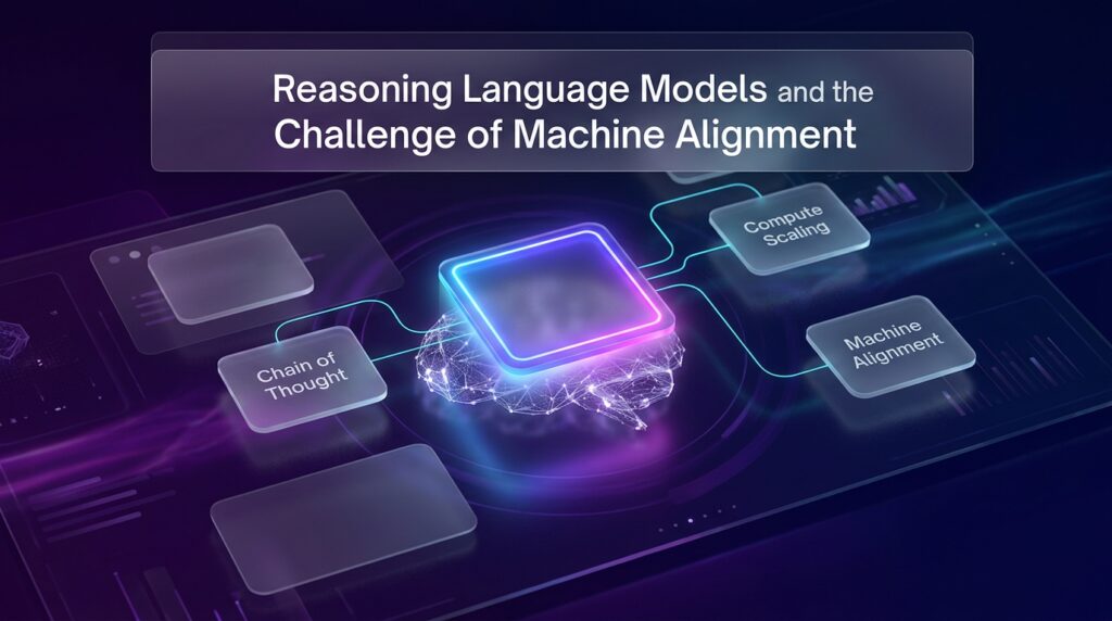 An abstract visual diagram of neural network nodes representing reasoning language models.