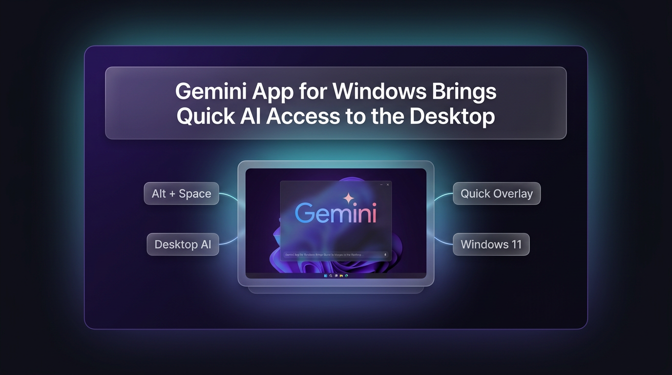 Illustration of the Gemini app for Windows floating as a quick access overlay on a desktop.