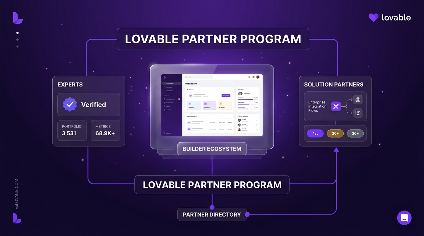 Diagram showing the Lovable Partner Program structure with Expert and Solution Partner tracks