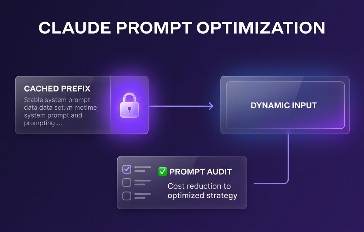 A diagram illustrating token caching and workflow efficiency for Claude prompt optimization.