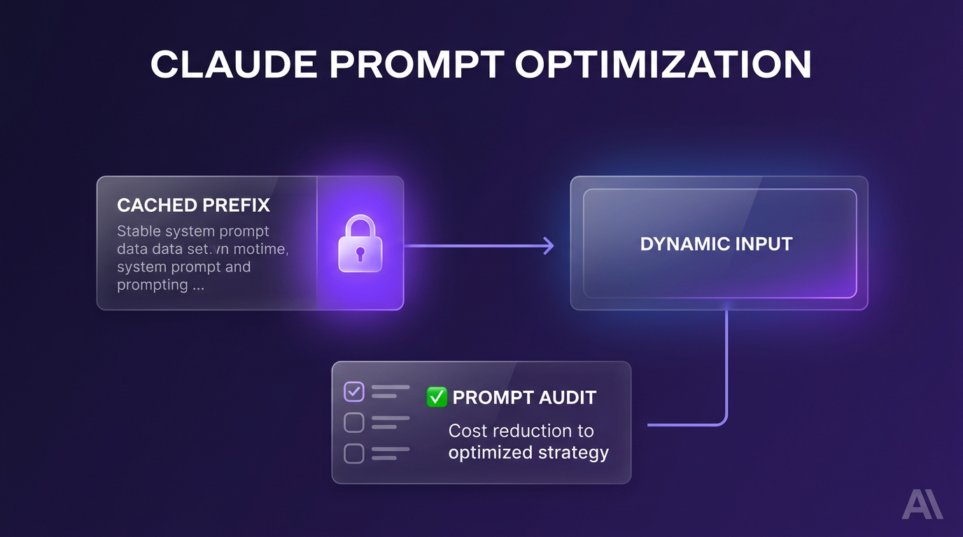 A diagram illustrating token caching and workflow efficiency for Claude prompt optimization.