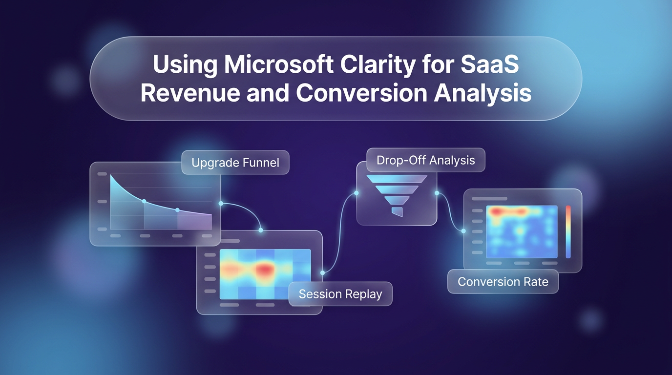 Illustration of a conversion funnel dashboard using Microsoft Clarity for SaaS analytics.