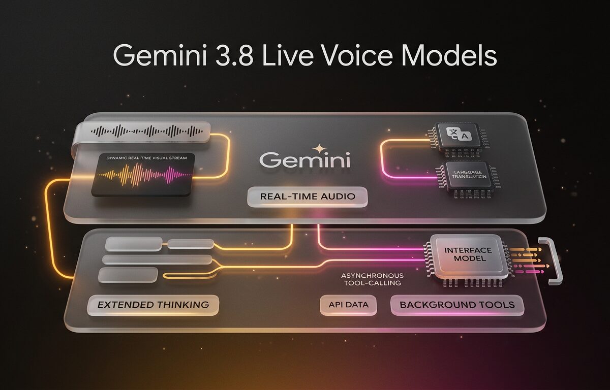 Diagram of Gemini 3.8 Live architecture showing layered real-time audio and extended thinking processing tiers.