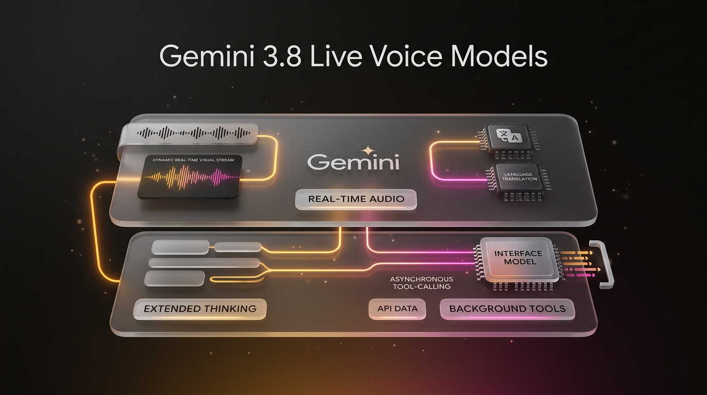 Diagram of Gemini 3.8 Live architecture showing layered real-time audio and extended thinking processing tiers.