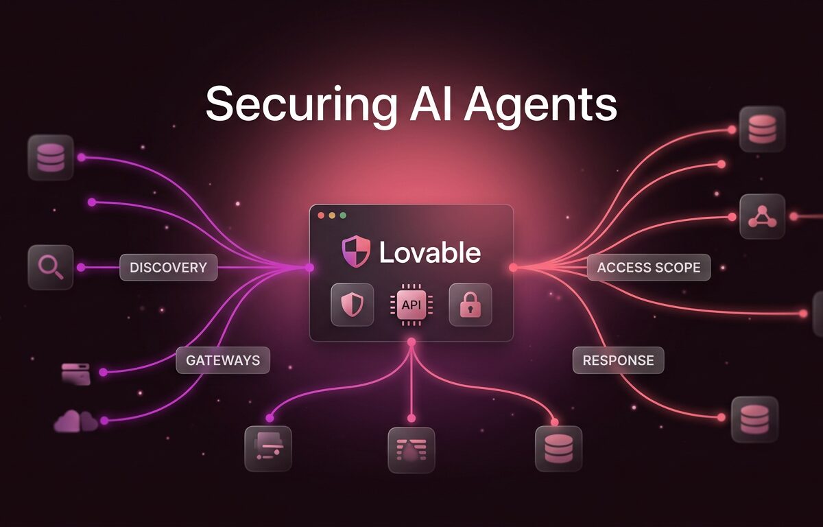 Diagram illustrating securing AI agents with discovery nodes, execution gateways, and identity controls