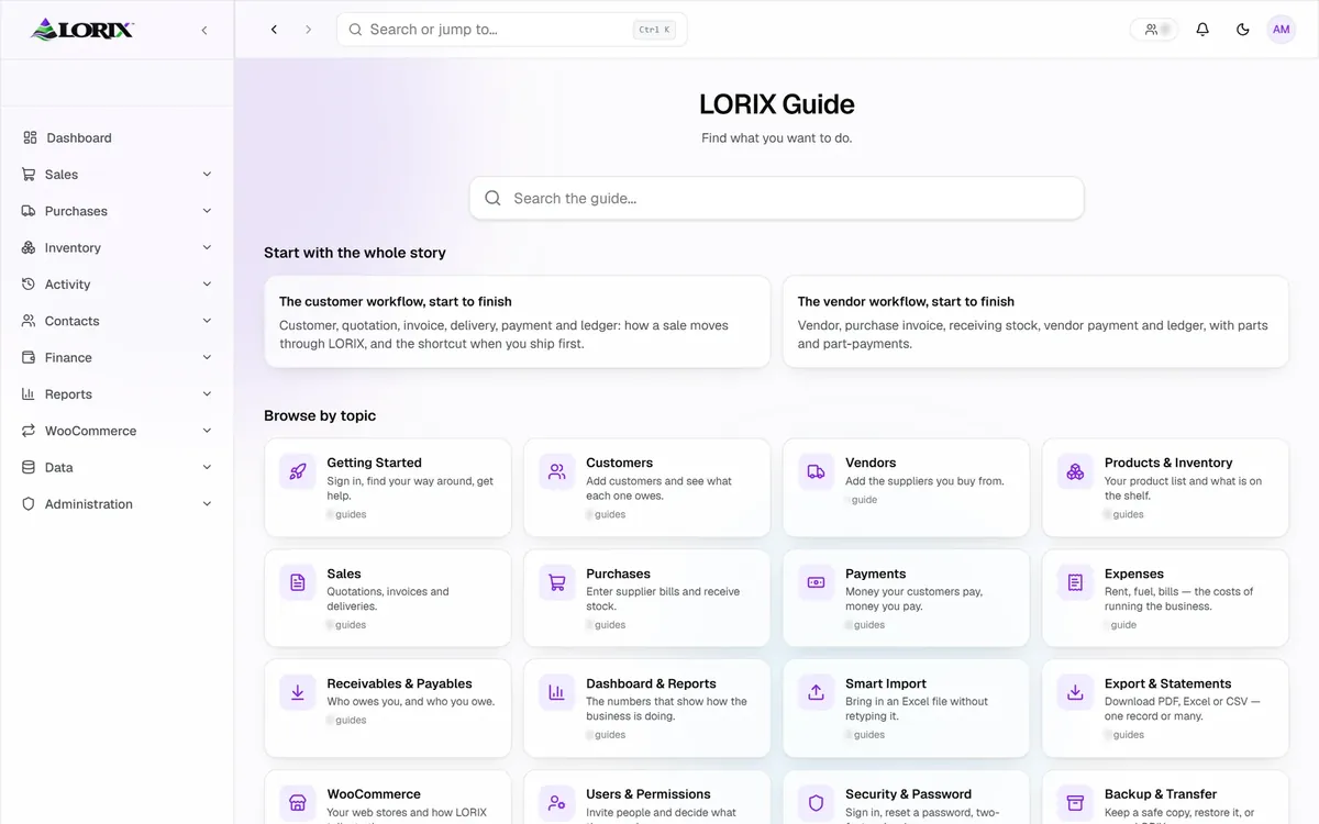 LORIX in-app guide home screen