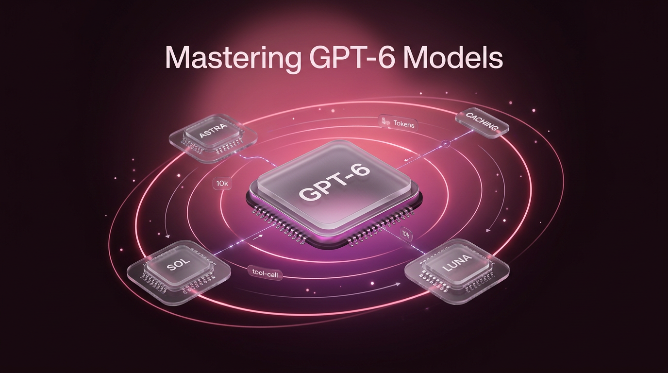 Orbital diagram illustrating GPT-6 models Astra, Sol, and Luna with prompt caching and tool nodes