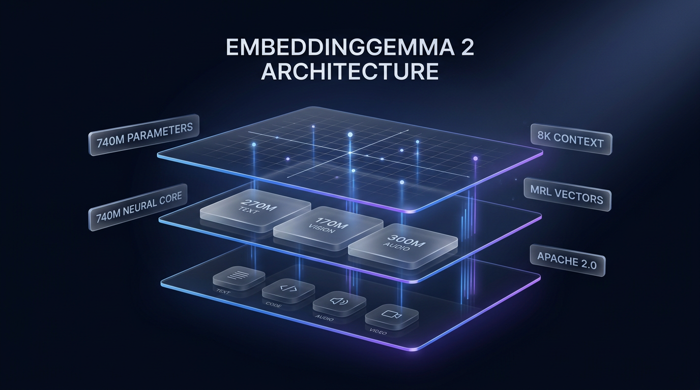 EmbeddingGemma 2 model architecture diagram for on-device multimodal embeddings