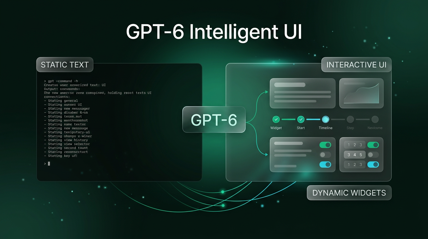 GPT-6 Intelligent UI split interface showing static text compared to dynamic interactive widgets in ChatGPT