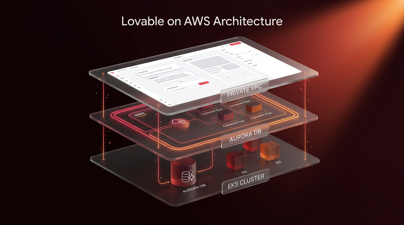 Diagram illustrating the Lovable on AWS architecture across isolated VPC tiers and storage components